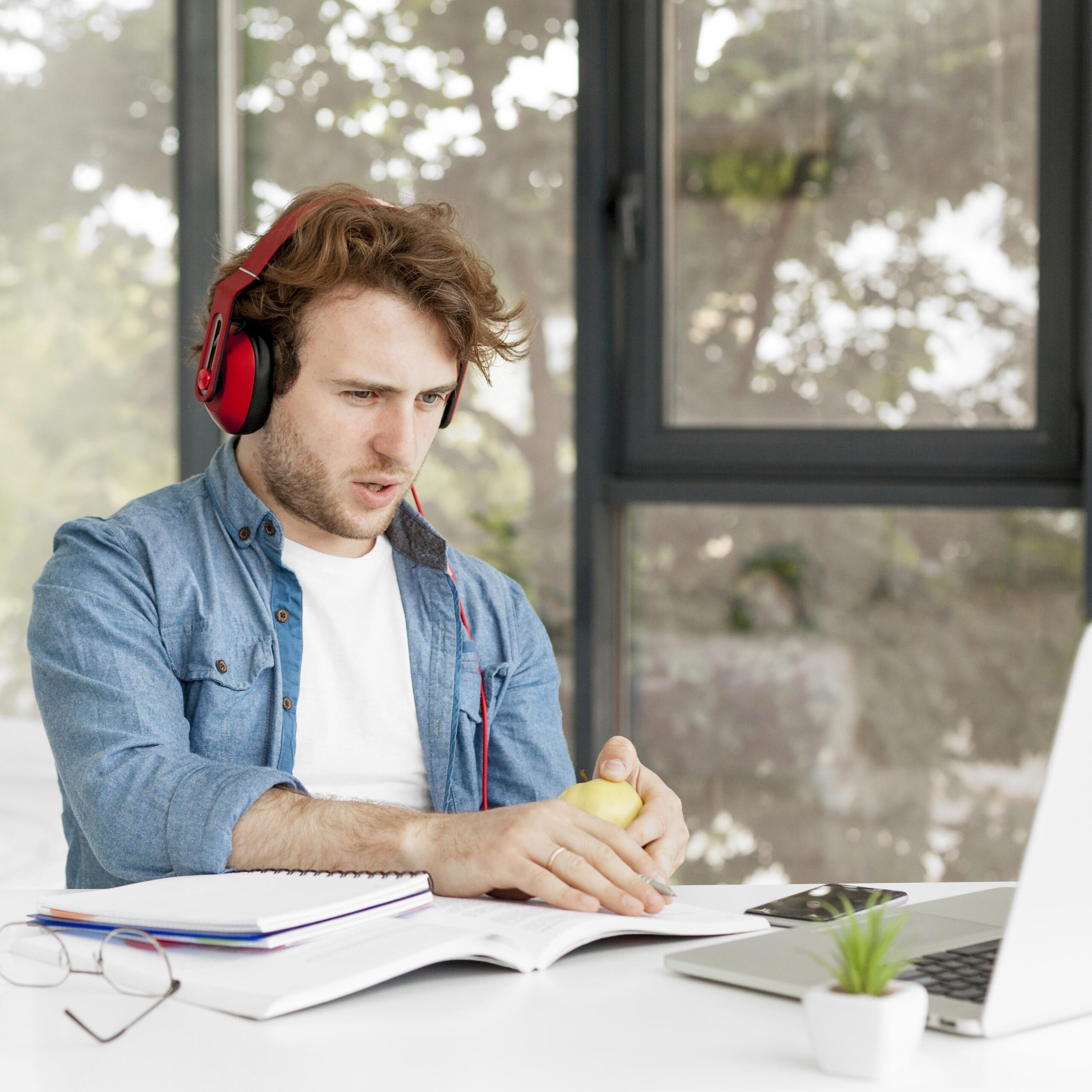 tutor home wearing headphones
