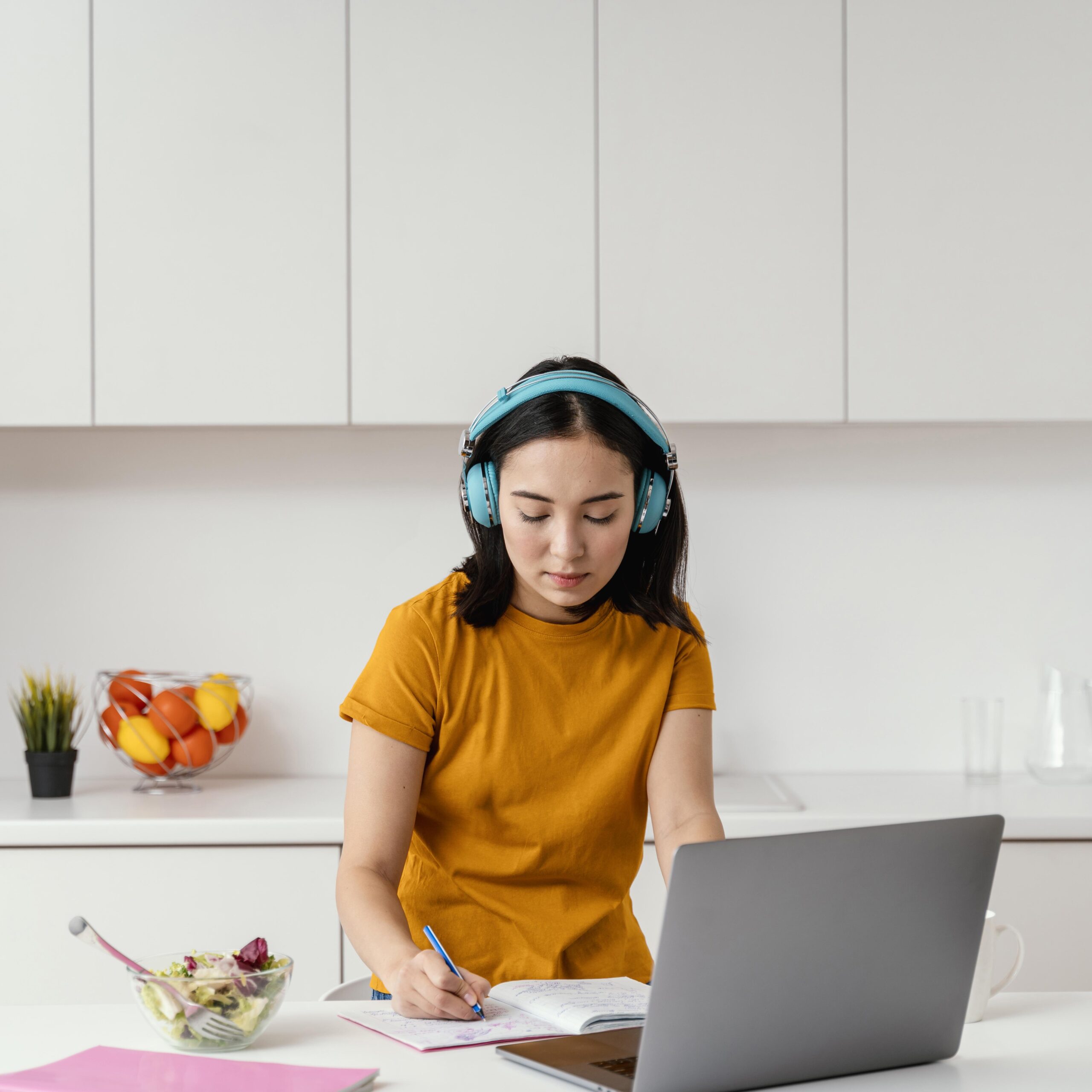 woman attending online class
